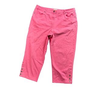 Talbots Capri Pants Women 18 Pink Stretch Denim Snap Hem Cropped Trousers
